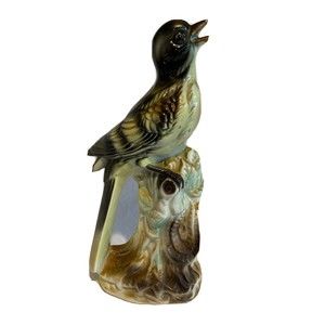 VTG Ceramic Bird Figurine Floral Porcelain Made In Japan 10” Tall